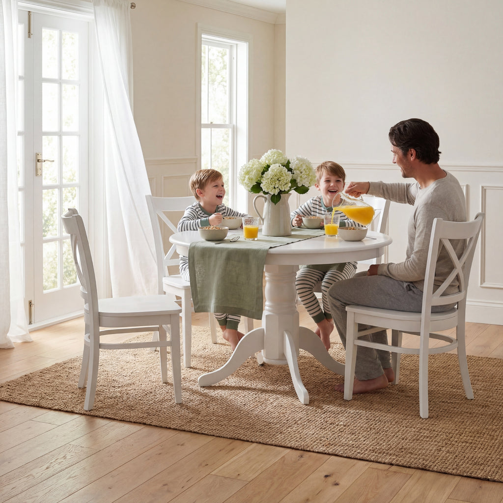 Cairns 7pc Set 106-150cm Extendable Hampton Dining Table Chair White