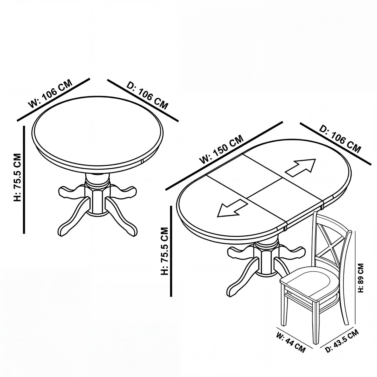 Cairns 7pc Set 106-150cm Extendable Hampton Dining Table Chair White