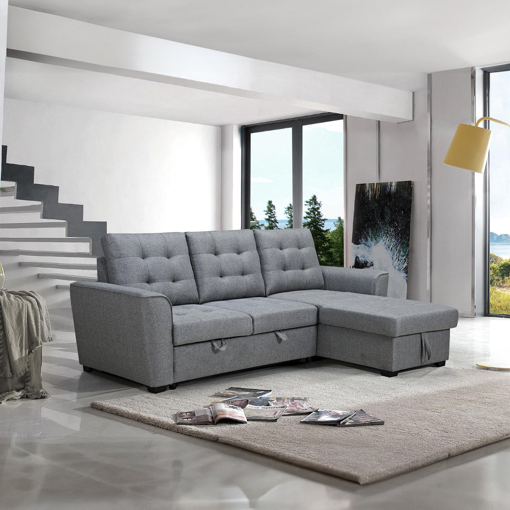 Camden 2 Seater Fabric Sofa Bed Reversable Storage Chaise Grey