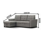 Camden 2 Seater Fabric Sofa Bed Reversable Storage Chaise Grey