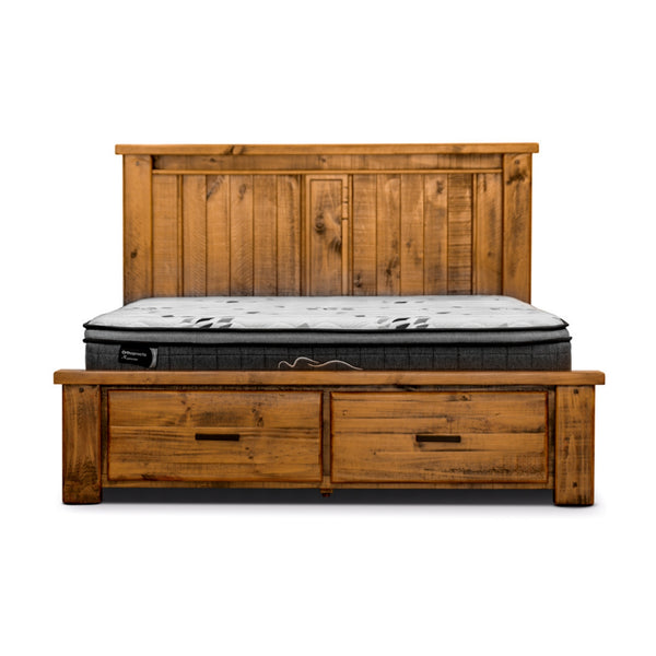 Camdenville King Bed Frame Storage Drawer Solid Pine Frame Oak