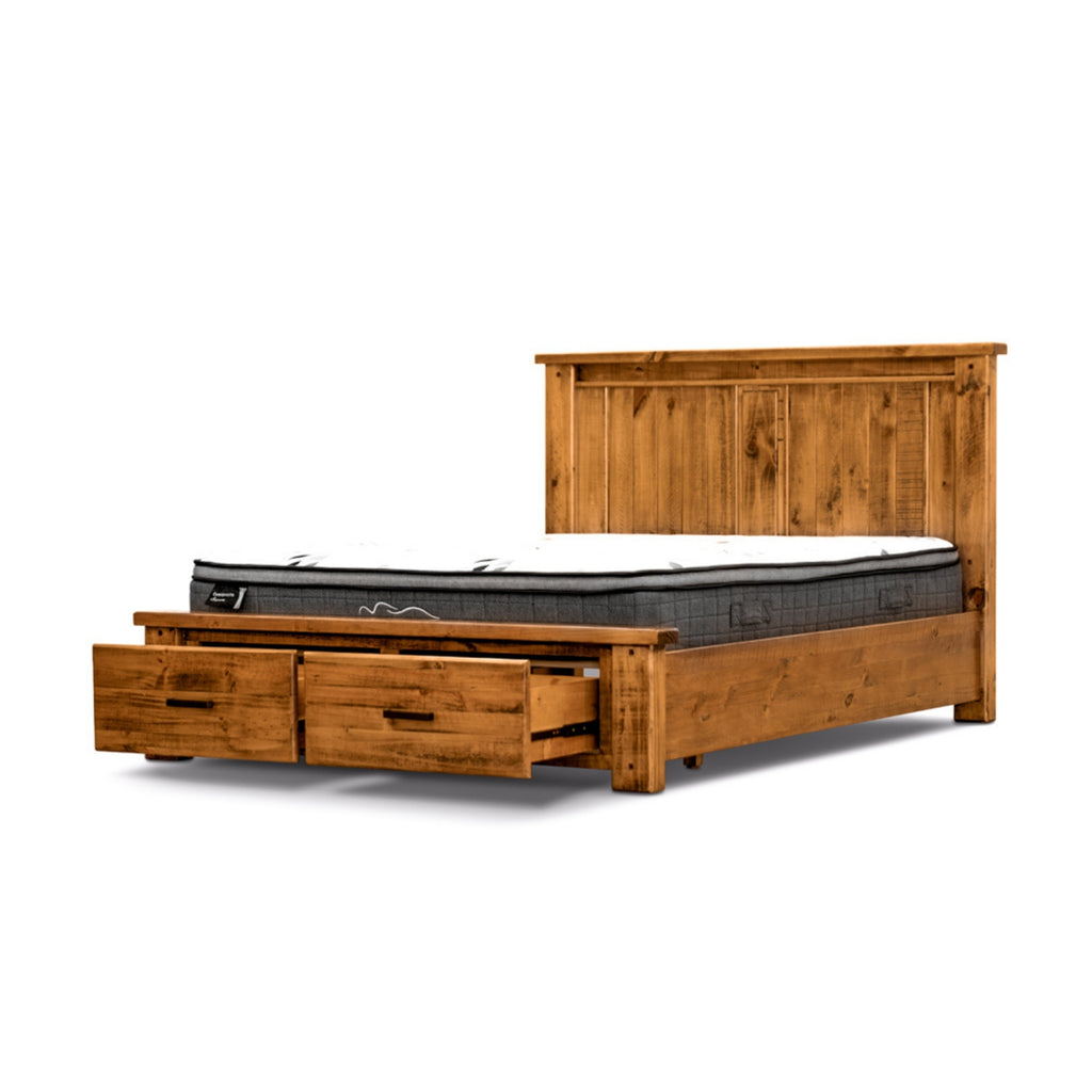Camdenville King Bed Frame Storage Drawer Solid Pine Frame Oak