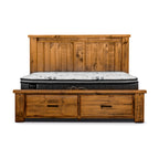 Camdenville Queen Bed Frame Storage Drawer Solid Pine Frame Oak