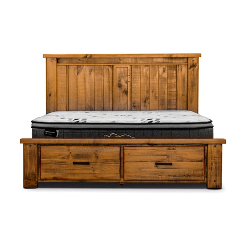 Camdenville Queen Bed Frame Storage Drawer Solid Pine Frame Oak