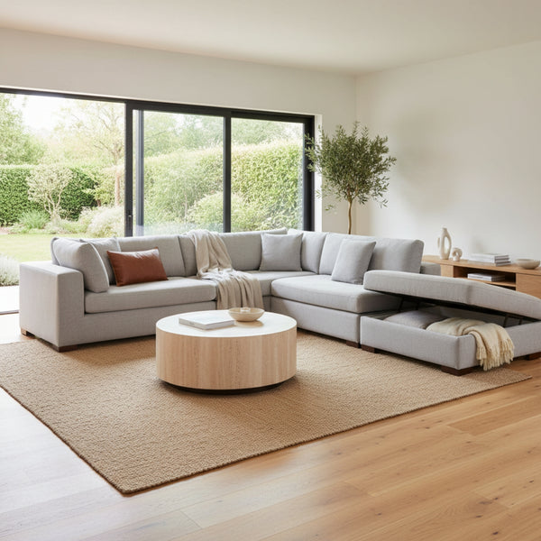 Camo 5 Seater Corner Fabric Sofa  Sectional with Storage Ottoman Grey   