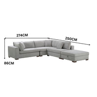 Camo 5 Seater Corner Fabric Sofa  Sectional with Storage Ottoman Grey   