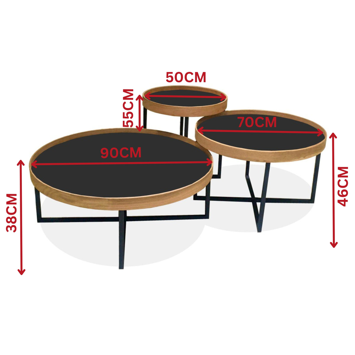 Canary 3pc Set Round Coffee Table Oak