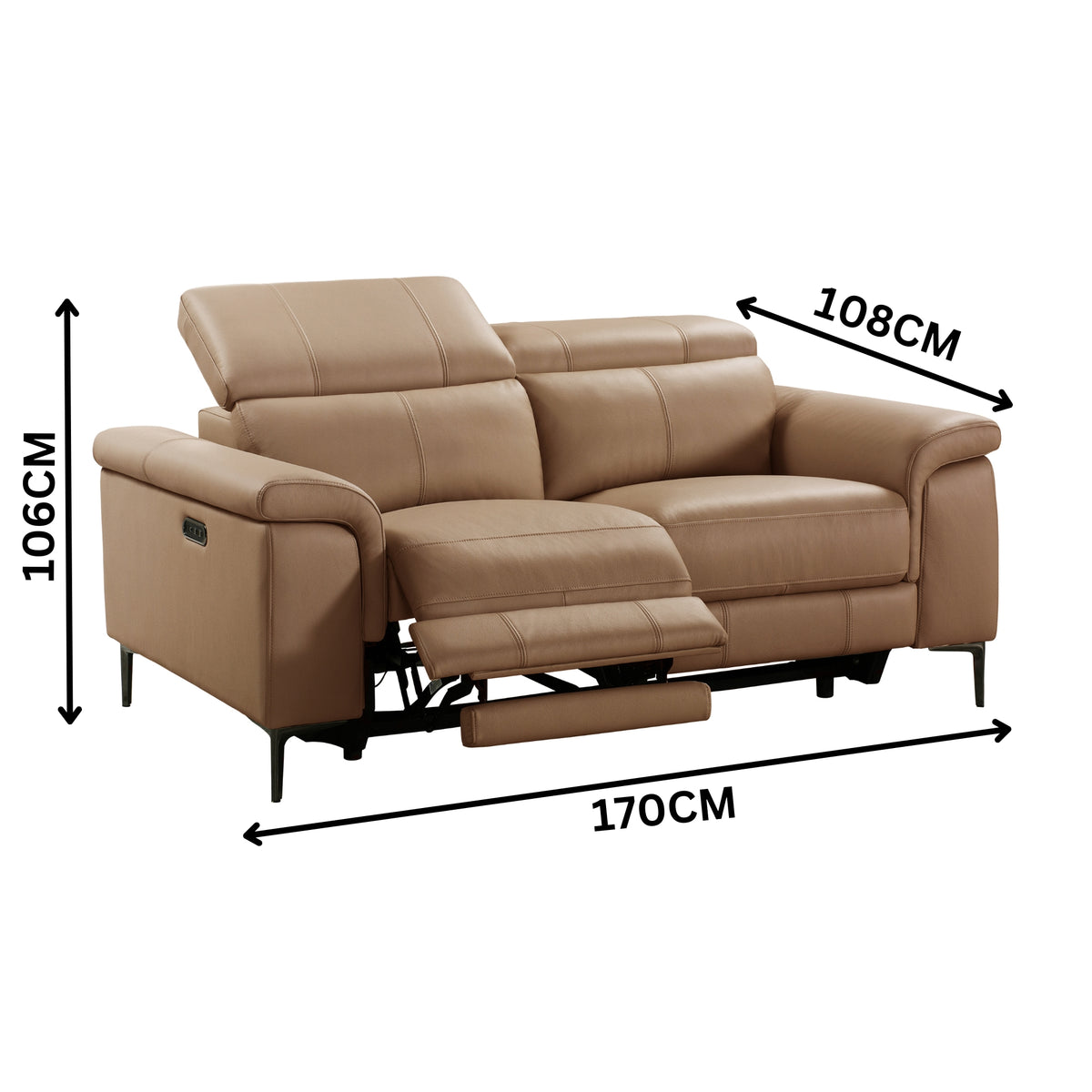 Capel 2 Seater Leather Electric Recliner Sofa Lounge Mocha Brown