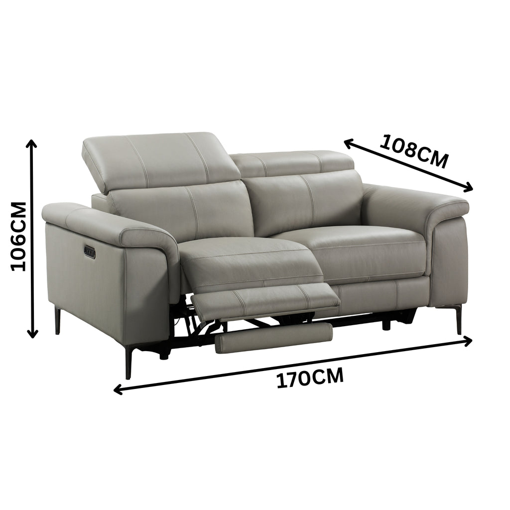 Capel 2 Seater Leather Electric Recliner Sofa Lounge Taupe Grey
