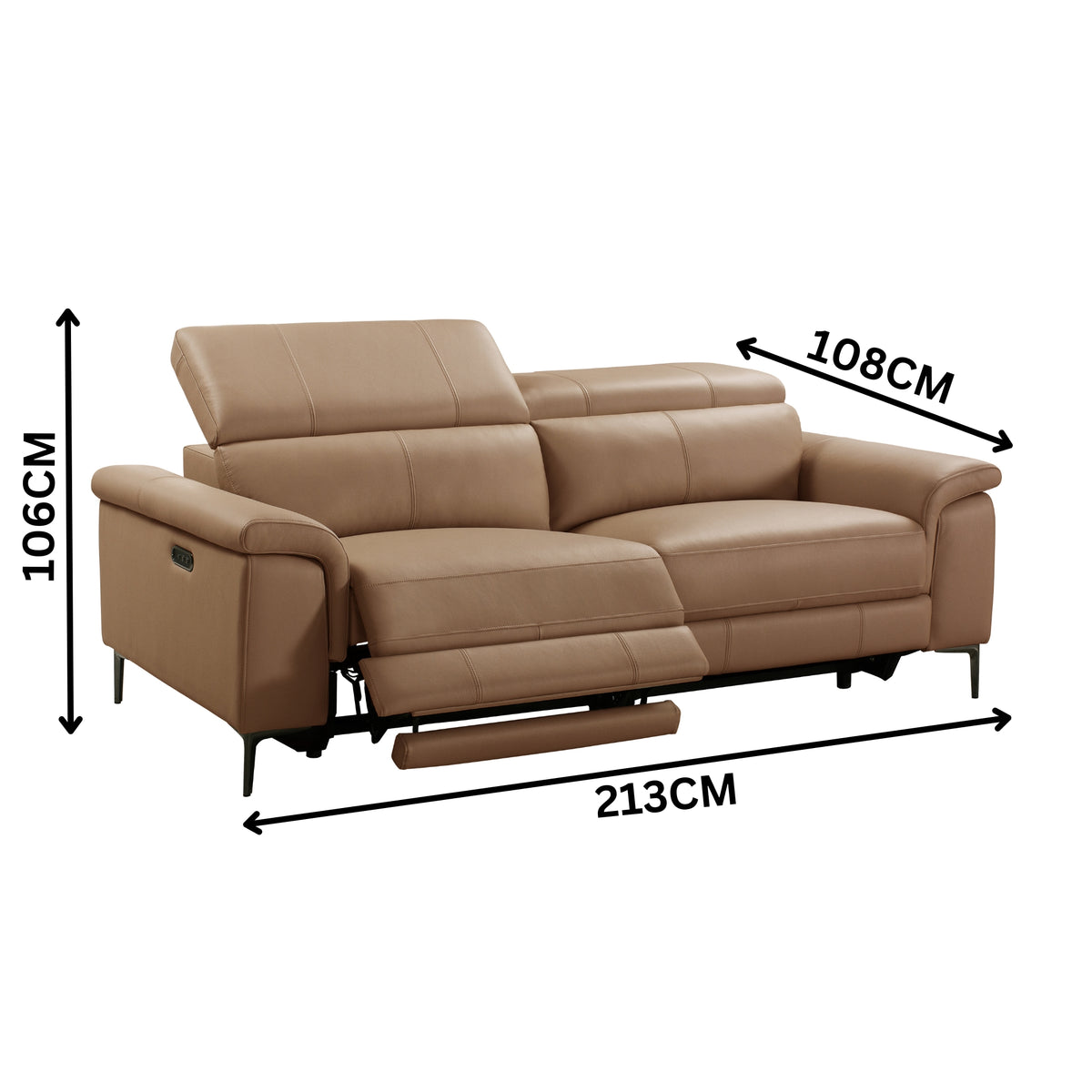 Capel 3 Seater Leather Electric Recliner Sofa Lounge Mocha Brown