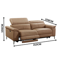 Capel 3 Seater Leather Electric Recliner Sofa Lounge Mocha Brown