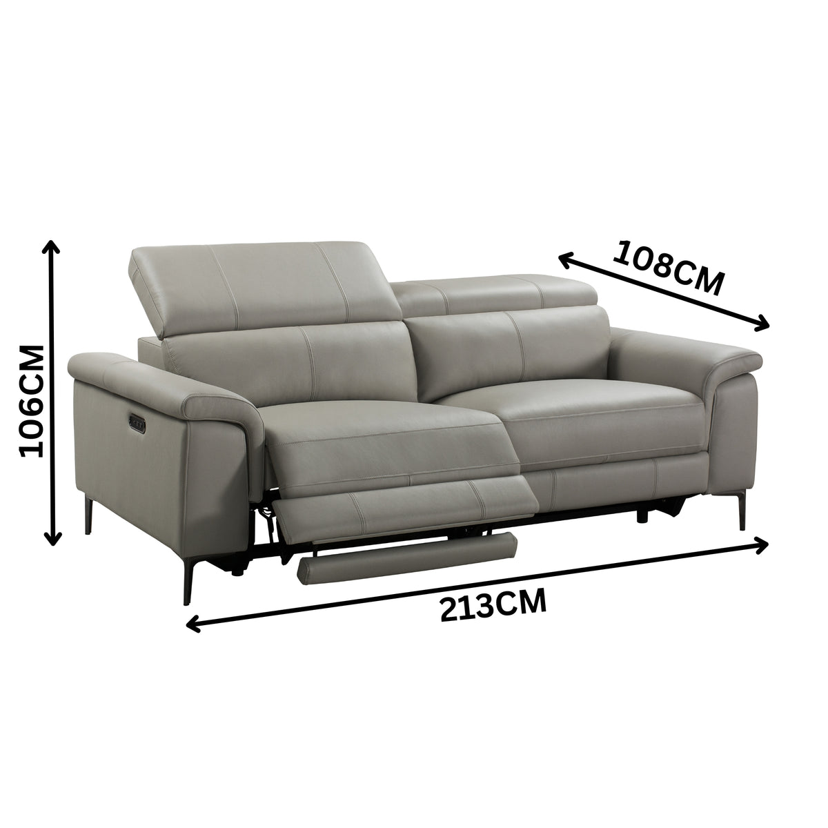 Capel 3 Seater Leather Electric Recliner Sofa Lounge Taupe Grey