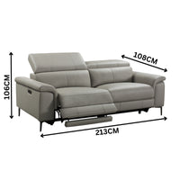 Capel 3 Seater Leather Electric Recliner Sofa Lounge Taupe Grey