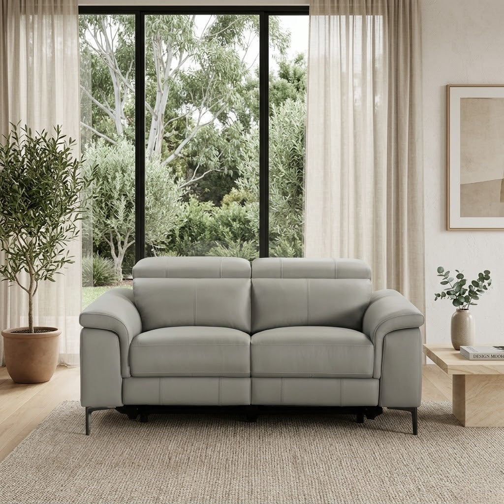 Capel 2 Seater Leather Electric Recliner Sofa Lounge Taupe Grey