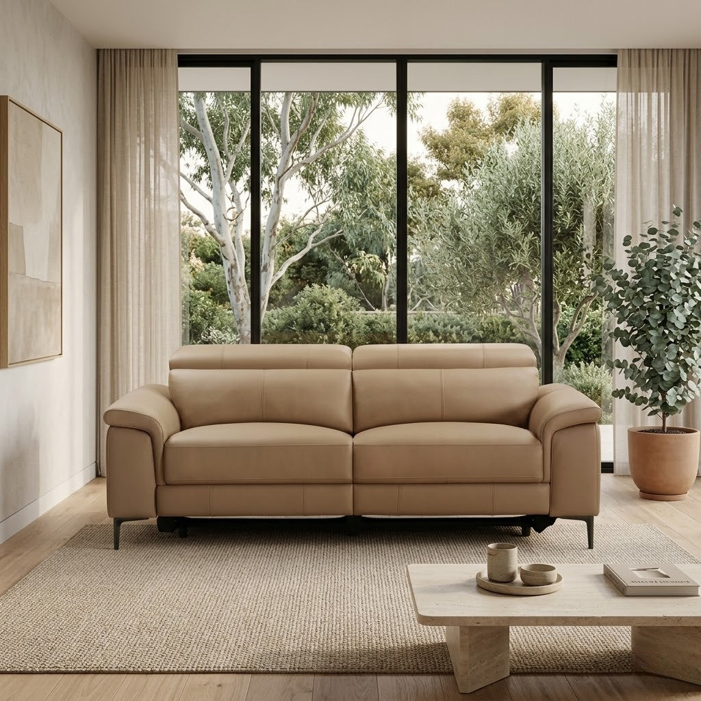 Capel 3 Seater Leather Electric Recliner Sofa Lounge Mocha Brown