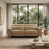 Capel 3 Seater Leather Electric Recliner Sofa Lounge Mocha Brown