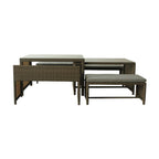 Carlo 6Pc Nested Wicker Dining Table Seat Bench Set Brown