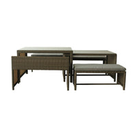 Carlo 6Pc Nested Wicker Dining Table Seat Bench Set Brown