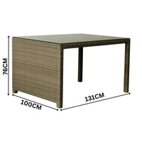 Carlo 6Pc Nested Wicker Dining Table Seat Bench Set Brown