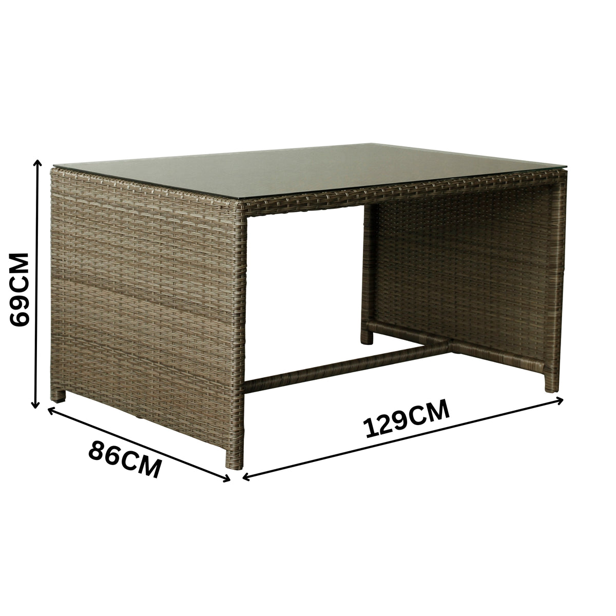Carlo 6Pc Nested Wicker Dining Table Seat Bench Set Brown