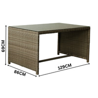 Carlo 6Pc Nested Wicker Dining Table Seat Bench Set Brown