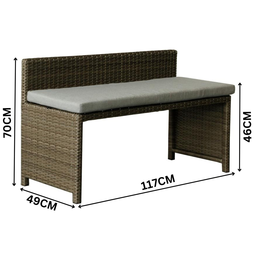 Carlo 6Pc Nested Wicker Dining Table Seat Bench Set Brown