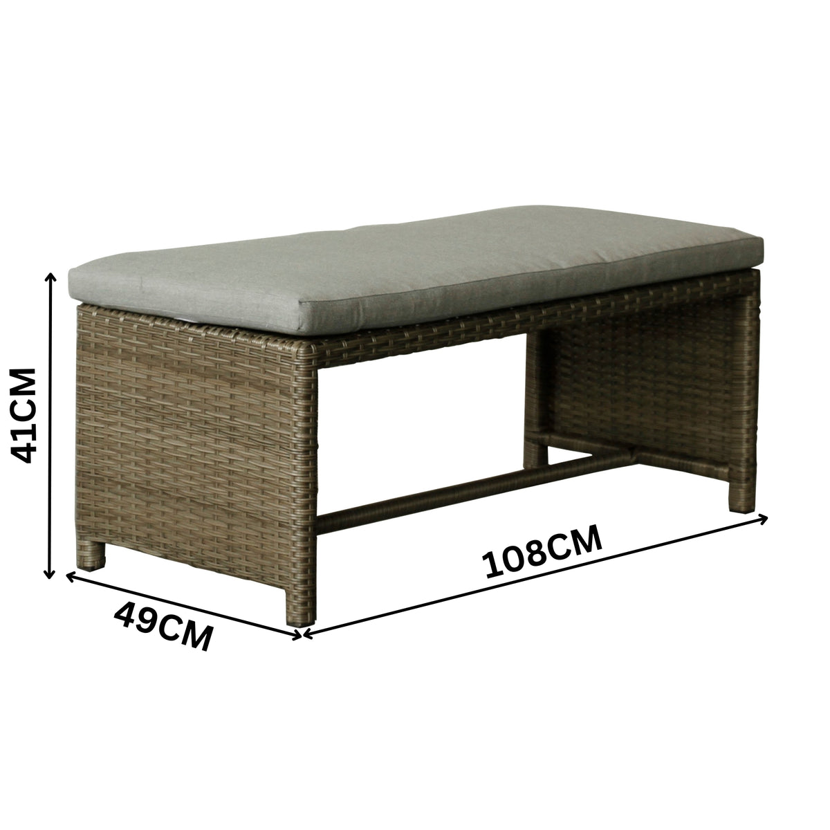 Carlo 6Pc Nested Wicker Dining Table Seat Bench Set Brown