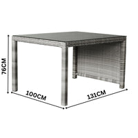 Carlo 6Pc Nested Wicker Dining Table Seat Bench Set Dark Grey