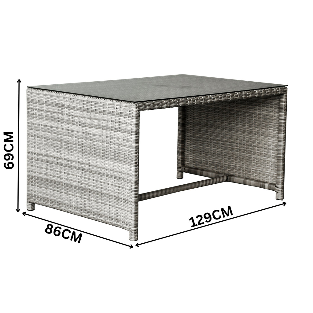 Carlo 6Pc Nested Wicker Dining Table Seat Bench Set Dark Grey