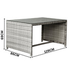 Carlo 6Pc Nested Wicker Dining Table Seat Bench Set Dark Grey