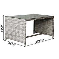 Carlo 6Pc Nested Wicker Dining Table Seat Bench Set Dark Grey