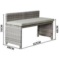 Carlo 6Pc Nested Wicker Dining Table Seat Bench Set Dark Grey
