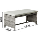 Carlo 6Pc Nested Wicker Dining Table Seat Bench Set Dark Grey