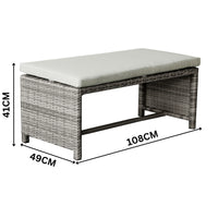 Carlo 6Pc Nested Wicker Dining Table Seat Bench Set Dark Grey