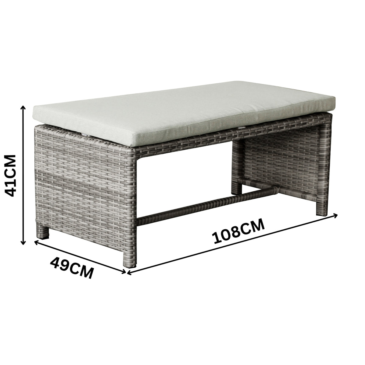 Carlo 6Pc Nested Wicker Dining Table Seat Bench Set Dark Grey