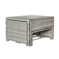 Carlo 6Pc Nested Wicker Dining Table Seat Bench Set Dark Grey