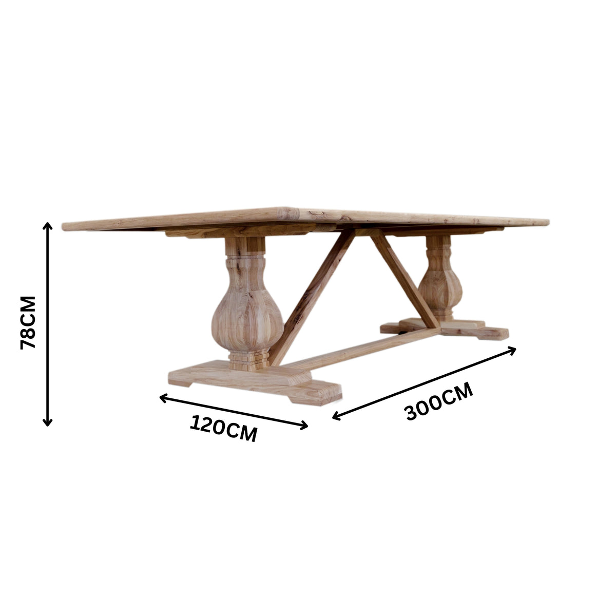 Cassie 300cm Reclaimed Elm Wood Dining Table - Natural