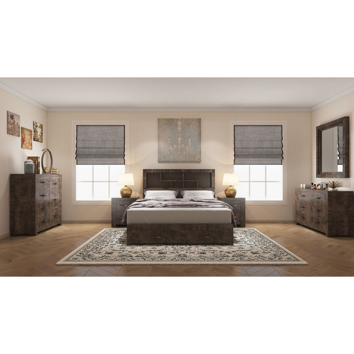 Catmint 4pc Bed Frame Suite Bedside King 
