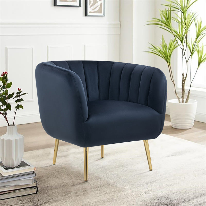 Cecil Premium Velvet Armchair Occasional Accent Tub Chair Navy