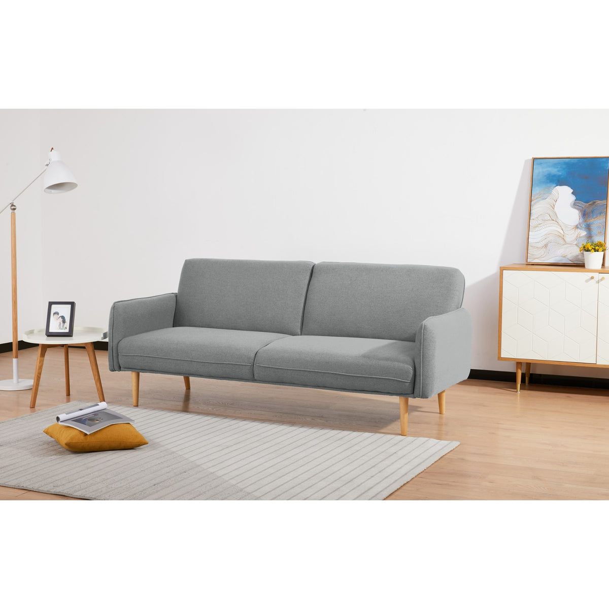 Celia 3 Seater Fabric Sofa Bed Light Grey 