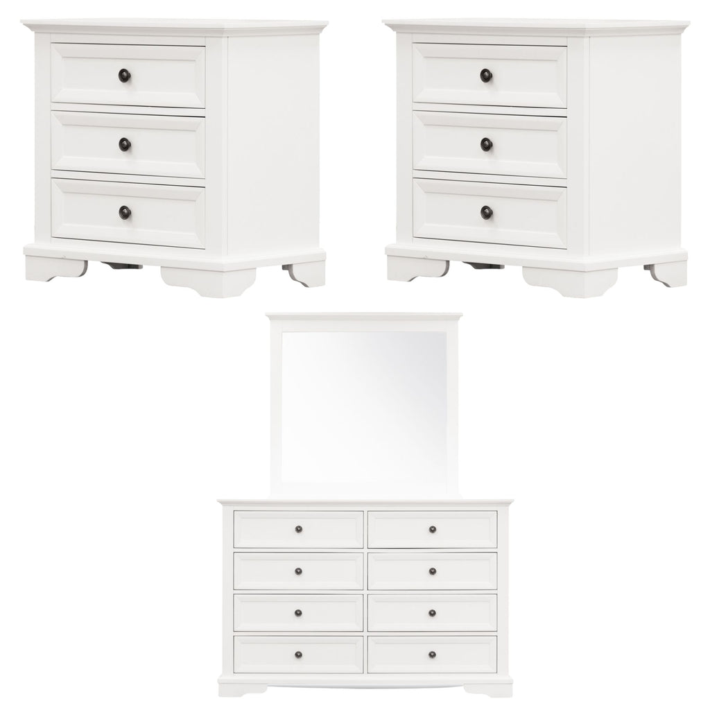 Celosia 4pc Bedside Dresser Mirror Bedroom Chest of Drawers Set Cabinet - White