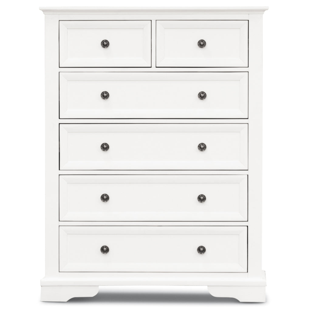 Celosia Tallboy 6 Chest of Drawers Solid Acacia Wood Bed Storage Cabinet - White
