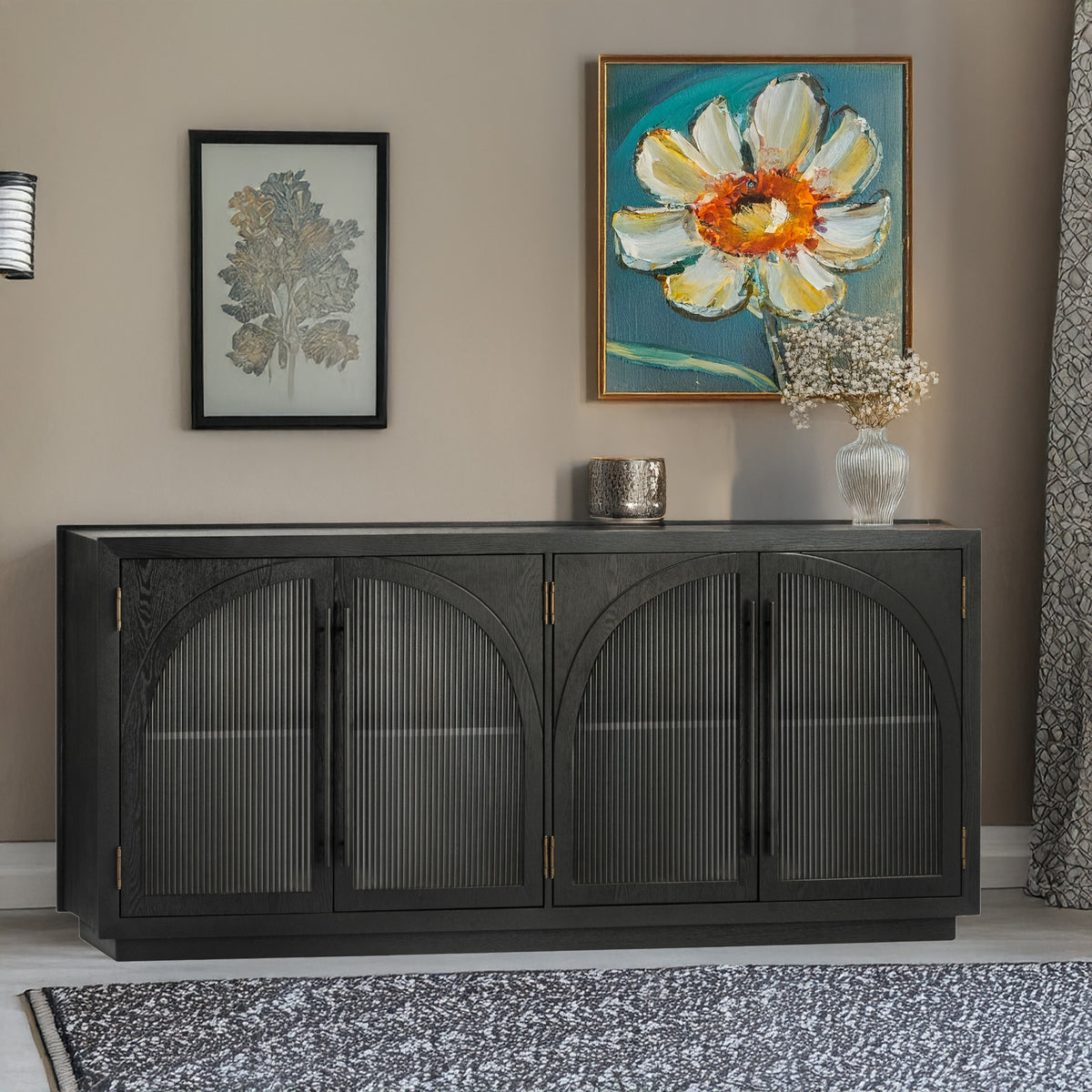 Charles 178cm Sideboard Modern 4 Door Storage Cabinet Unit Black