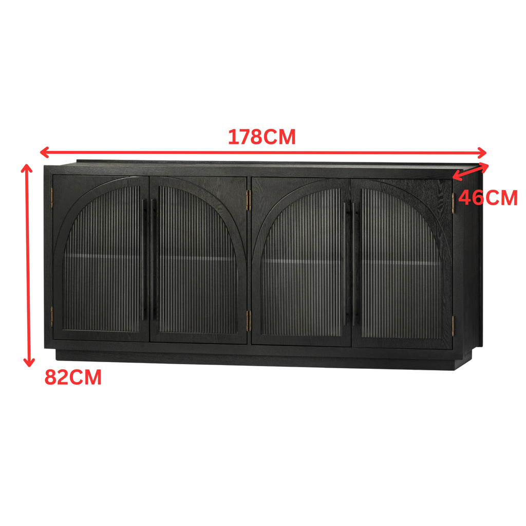Charles 178cm Sideboard Modern 4 Door Storage Cabinet Unit Black
