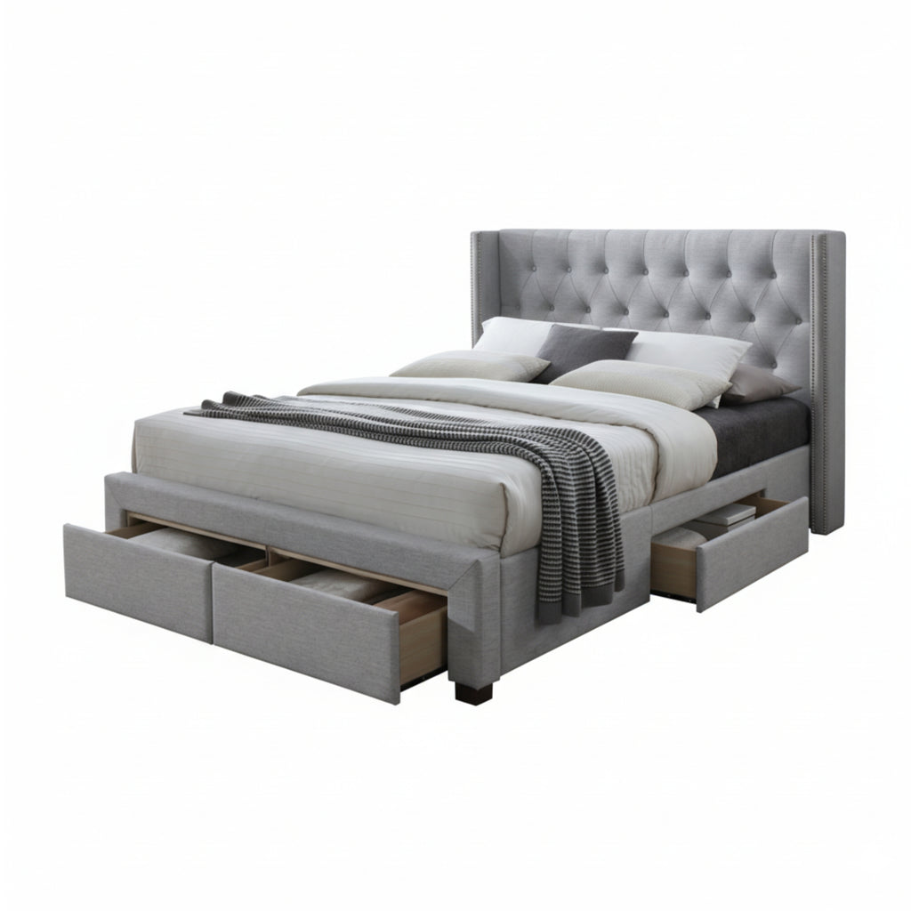 Charlie Double Bed Frame Storage Drawer Stone Grey