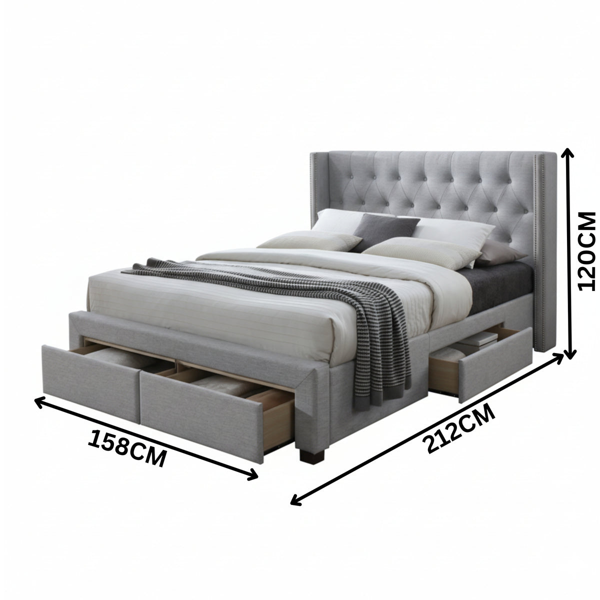 Charlie Double Bed Frame Storage Drawer Stone Grey