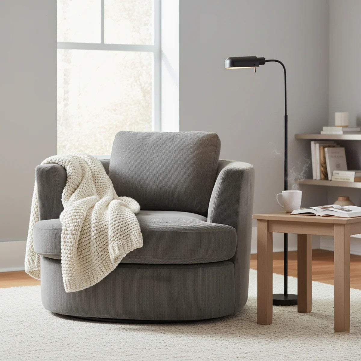 Charlie Swivel Rotating Arm Chair Occasional Accent Grey