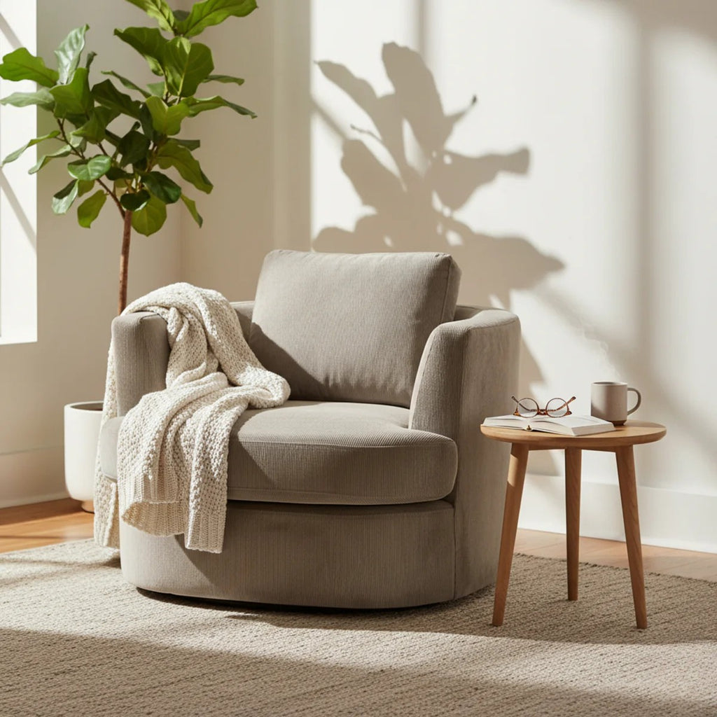 Charlie Swivel Rotating Arm Chair Occasional Accent Oat Grey