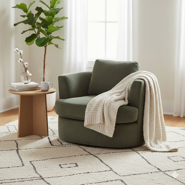 Charlie Swivel Rotating Arm Chair Occasional Accent Olive Green
