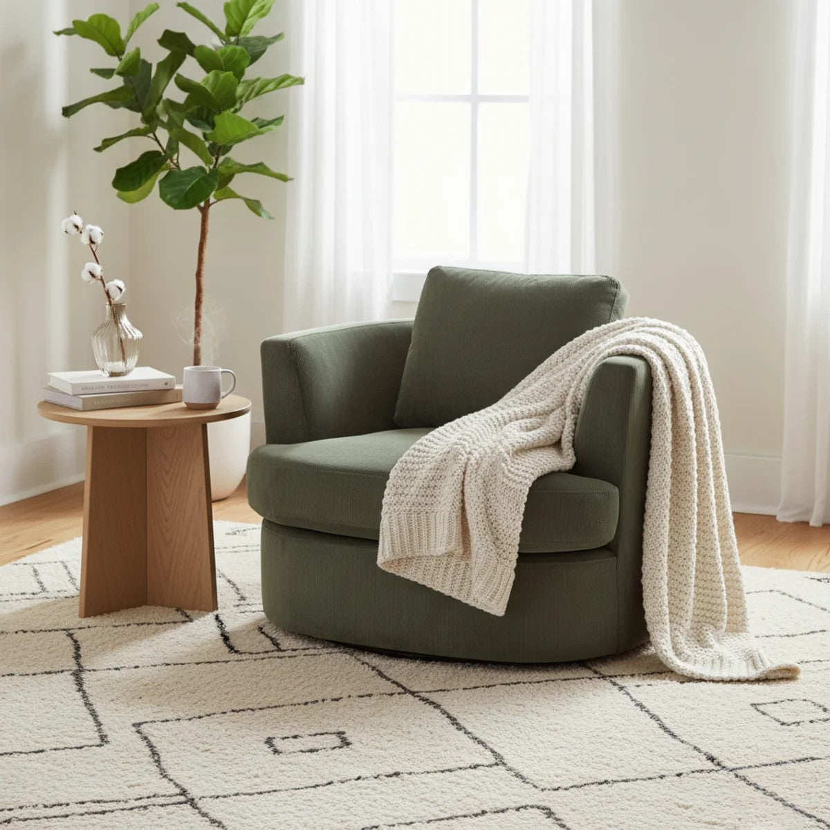 Charlie Swivel Rotating Arm Chair Occasional Accent Olive Green